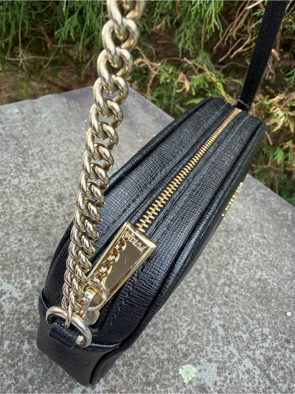 Furla Black Saffiano Leather Crossbody Camera Bag with Gold Logo - Picture 7 of 13